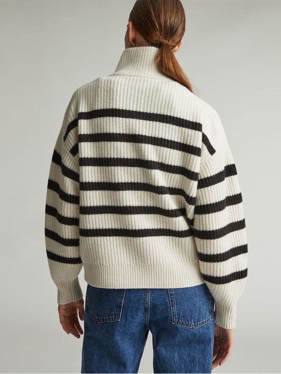 Everlane The Half-Zip Sweater in Luxe Merino Wool Sz Small Cream & Black Stripe - Picture 4 of 14